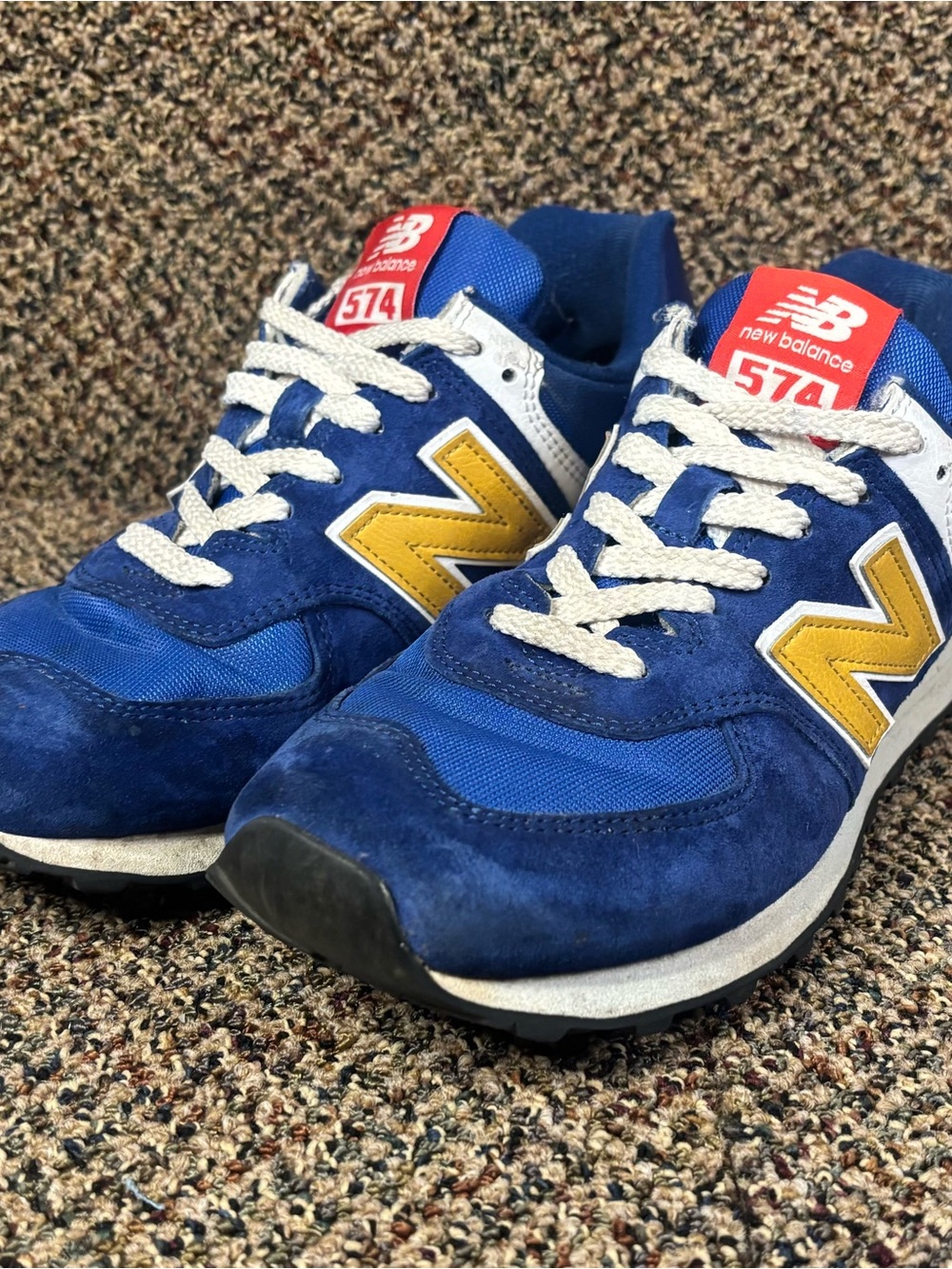 New Balance Blue and Yellow 574 Sneakers with White Laces - Picture 2 of 8